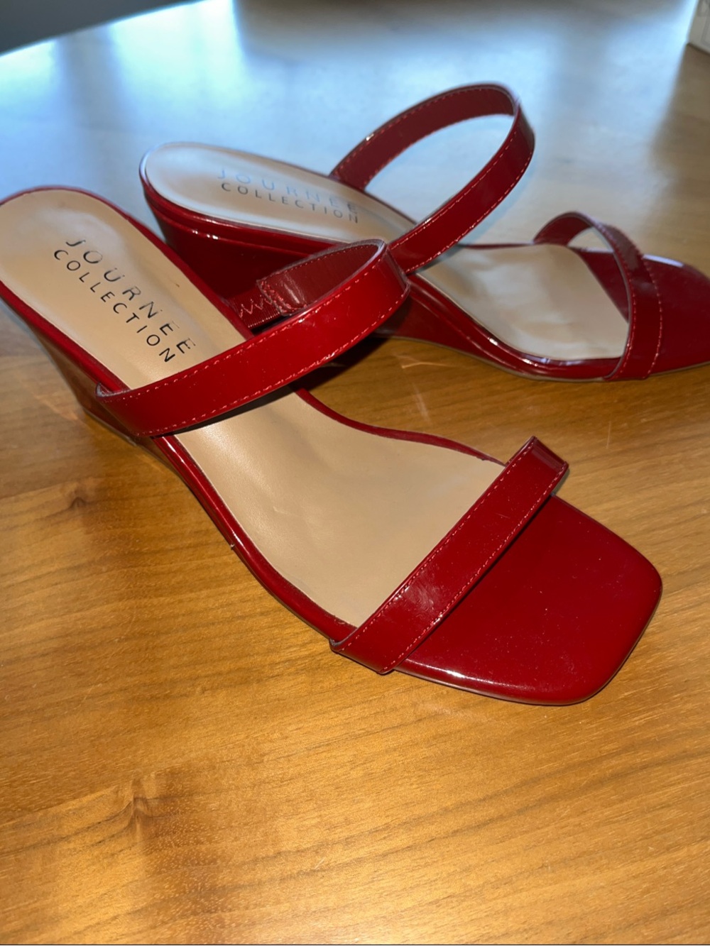 Journee Collection Red Patent Double-Strap Sandals - Sz 10m